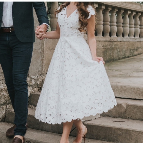 Anthropologie Dresses & Skirts - Hope For Flowers by Trace Reese Cap-Sleeve Medium White Embroidered Midi…